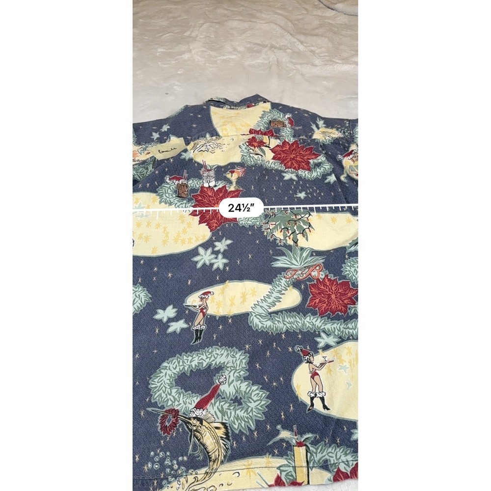 Tommy Bahama Mens Christmas Hula Girl Silk Blend Button Down Shirt Navy Blue L - Picture 6 of 7